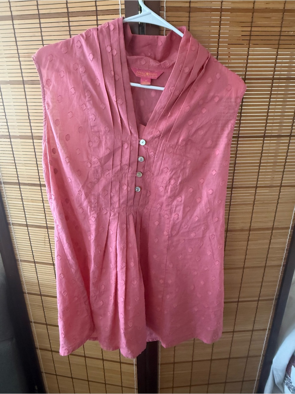 April Cornell Rose-Pink Sleeveless Tunic with Pleated Yoke